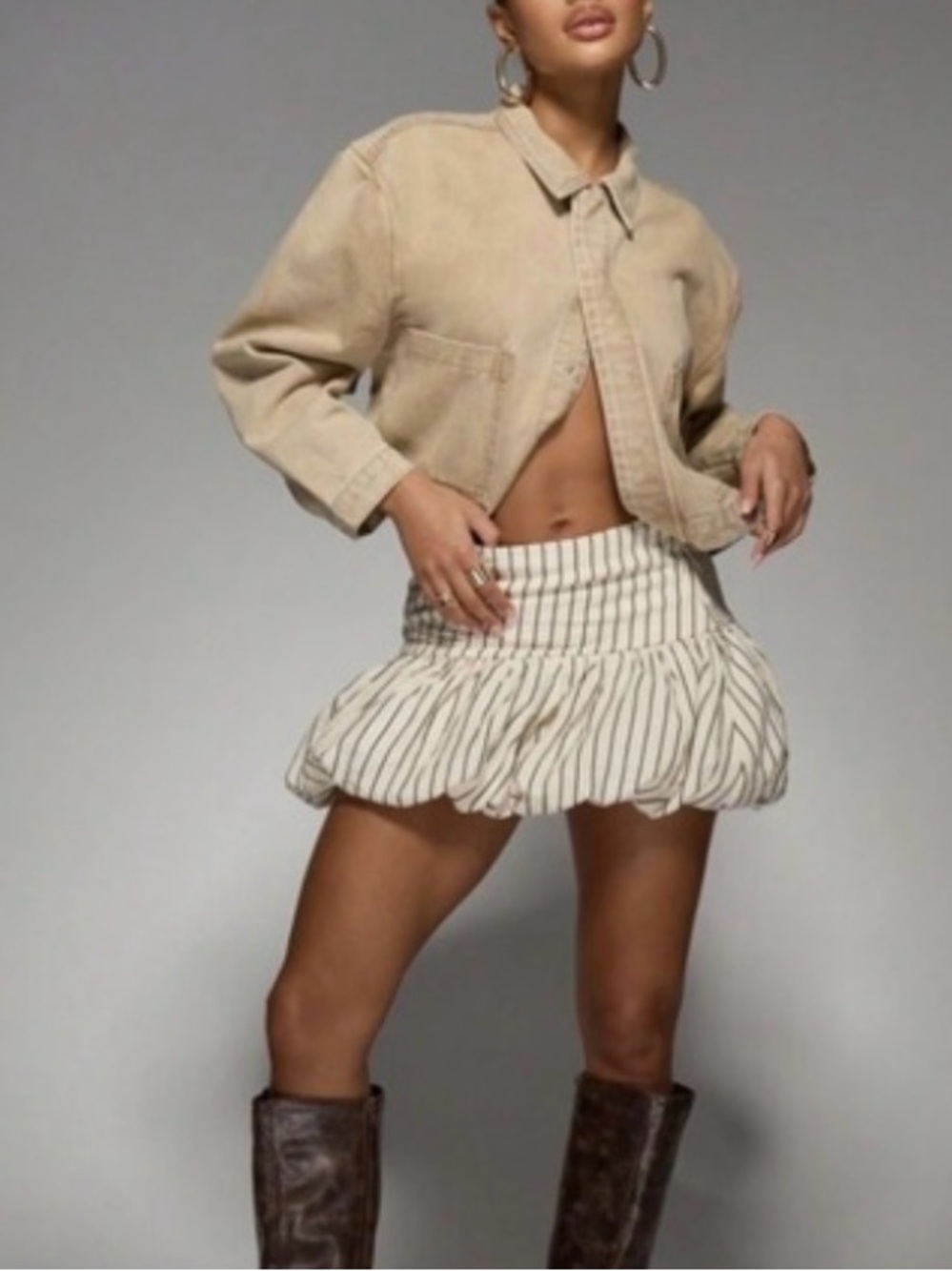 Missguided Cream and Black Striped Mini Bubble Skirt size Small NWT Y2K